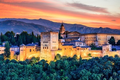 alhambra of granada, spain. alhambra fortress at sunset.