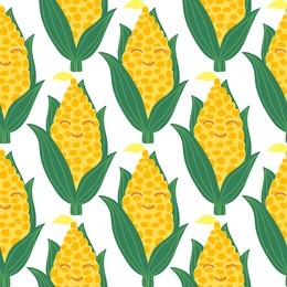 corn cob seamless pattern. isolated  illustration ear of corn on white background. organic food concept. 