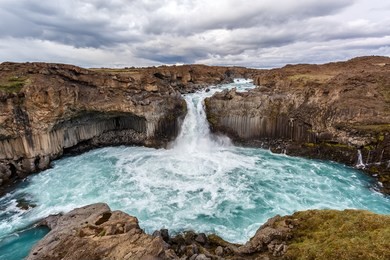 view of aldeyjarfoss waterfall in iceland