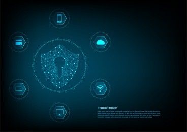 internet security online concept: padlock with keyhole icon in . personal data security illustrates cyber data security or information privacy idea. blue abstract hi speed internet technology.