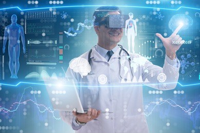 telemedicine concept with doctor wearing vr glasses