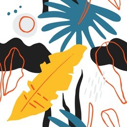 the seamless colorful pattern with abstract tropical plants. hand drawn overlapping background for your design.textile, blog decoration, banner, poster, wrapping paper.