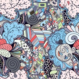 tracery seamless pattern. mehndi design. ethnic colorful doodle texture. curved doodling background. vector