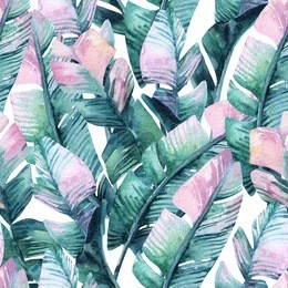banana leaf seamless pattern. unusual tropical leaves background. hand painted watercolor illustration