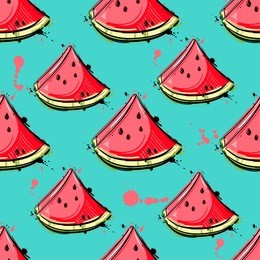 vector abstract seamless pattern with slices of watermelon. vegan. juicy fruit.