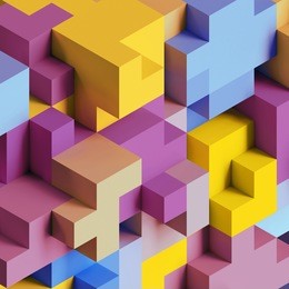 3d render, abstract geometric background, colorful constructor, logic game, cubic mosaic structure, isometric wallpaper, cubes