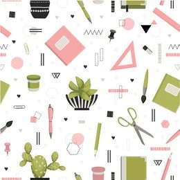 back to school. chancellery, office, education. cute seamless pattern. all elements are  hidden under mask. pattern are not cropped and can be edited