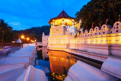temple of the sacred tooth relic or sri dalada maligawa in kandy at sunset. sacred tooth relic temple is a buddhist temple located in the royal palace complex of the kingdom of kandy.
