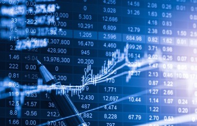 stock market trading graph and candlestick chart for business concept about financial investment.