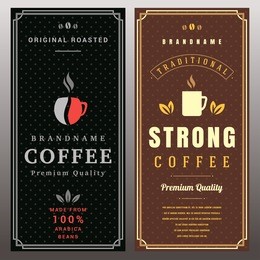 colorful coffee packaging logo design element in vintage style. cup silhouette retro vector illustration.