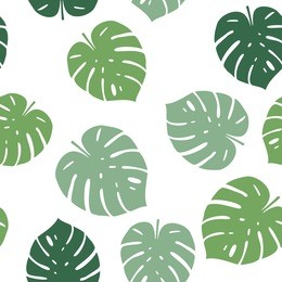 seamless pattern with green monstera tropical leaf on white background. modern vector illustration. fabric texture.
