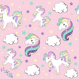 beautiful unicorns and clouds on a pink background