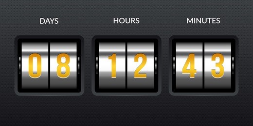 flip-clock countdown timer. 3d realistic metal reels. eps10 vector.