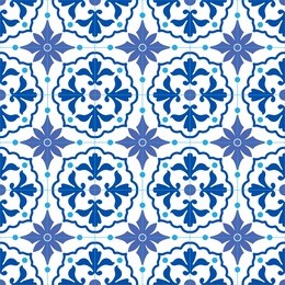 portuguese traditional ornate azulejo, seamless vector pattern in blue and white colors