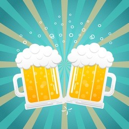 beer party - mugs of beer on vintage background. vector.