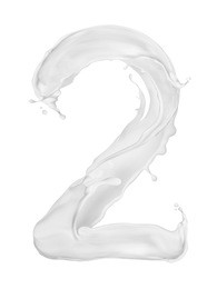 number 2 made from splashes of milk on white background 