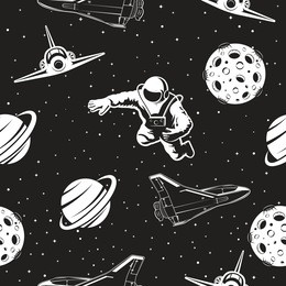 space seamless pattern. black and white version.