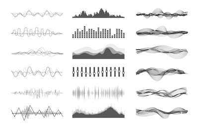 vector music sound waves set. audio digital equalizer technology, console panel, pulse musical.