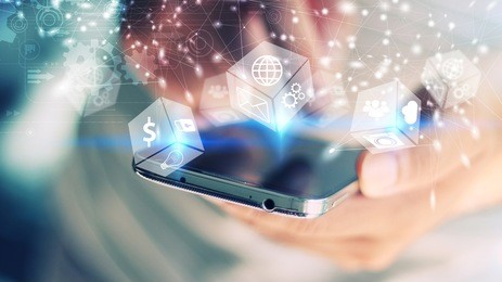 application icons interface on smartphone. social media concept