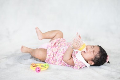 baby girl milk eating and crying