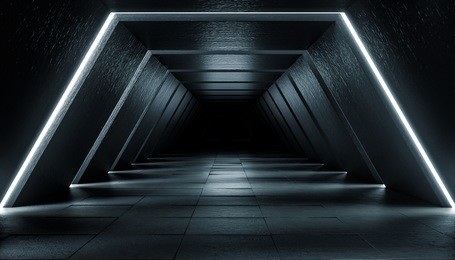 abstract futuristic dark corridor interior design. future concept. 3d rendering