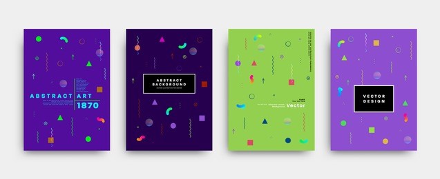 placard templates set with abstract liquid bubbles shapes, 80s memphis geometric style flat and 3d design elements. retro art for a4 covers, banners, flyers and posters. eps10 vector illustrations