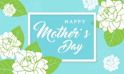 happy mother's day vector illustration. mother's day card with jasmine flower on blue background.