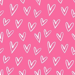 hand illustrated valentine's day hearts on a pink background.  hand drawn seamless vector hearts pattern.