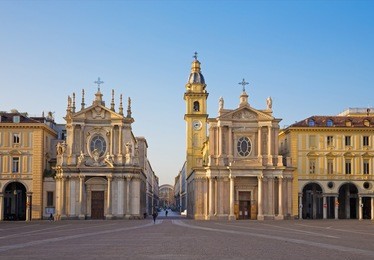 turin - the piazza san carlo square and churches santa cristina and sant carlo (right).