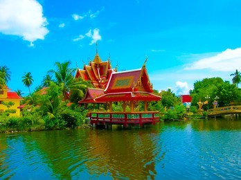 buddhist pagoda, part of temple complex wat plai laem on samui island. thailand