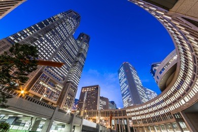 night view of shinjuku skyscraper group/shinjuku is a town in tokyo in japan