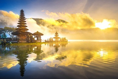 pura ulun danu bratan temple in bali, indonesia.