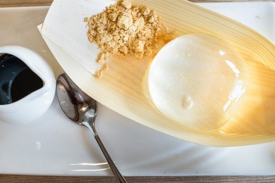 mizu shingen mochi (tokyo mochi) served with sauce, japanese style dessert