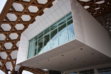 the front entrance to the new centre pompidou-metz in france