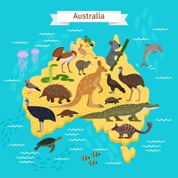 animals and birds on australia map