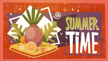 summer time vacation sea travel retro banner seaside holiday flat vector illustration