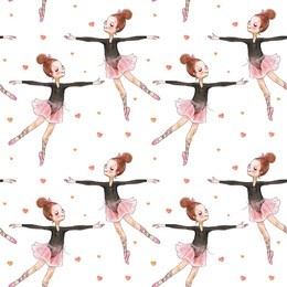 seamless pattern with watercolor small ballerinas. girls, dance, ballet, art, performance, dance school, learning, hobby, art, beauty.