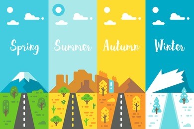 flat design 4 seasons road set illustration vector
