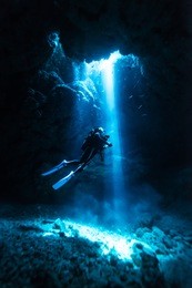 rays of sunlight into the underwater cave

