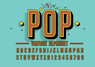 vector of retro colorful font and alphabet