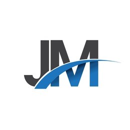 initial letter jm logotype company name colored blue and grey