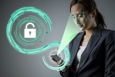 facial recognition system of smart phone. biometrics concept.