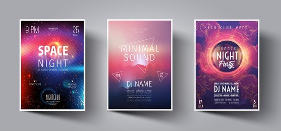 summer night club party flyer or poster layout template. musical electro concert in the style of house,dubstep,techno,minimal,trance,drum and bass or indie rock.background of electric discharge.