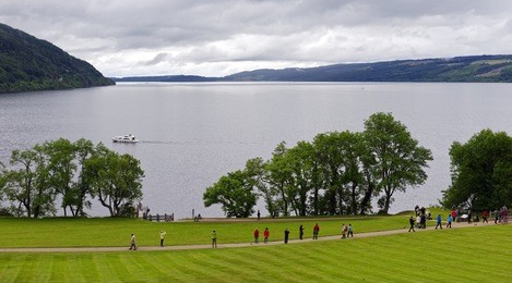 loch ness vista seen from the grounds of urquhart castle, approximately 13 miles southwest of inverness, scotland, united kingdom