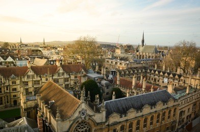 sunset with top view of oxford old town, england, united kingdom 