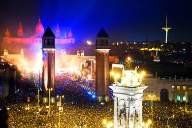general view on placa espana in barcelona during new year celebrations