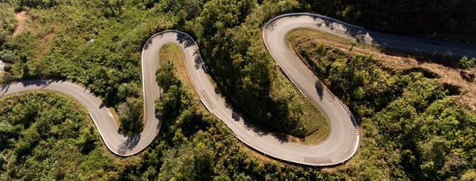 aerial view on top of windy road