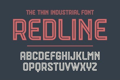 alphabet and font red line. bold, regular and medium uppercase letters. strong trendy industrial inline font for creative design, advertising, typographic. vector illustration