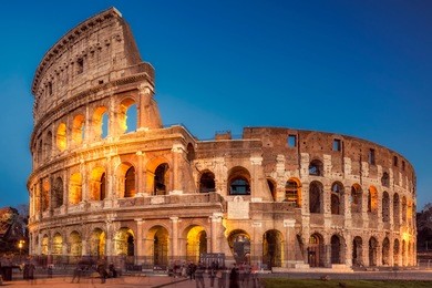 colosseum at sunset, rome. rome best known architecture and landmark. rome colosseum is one of the main attractions of rome and italy
