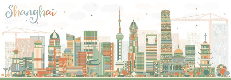 shanghai skyline with color buildings. business travel and tourism concept with modern architecture. image for presentation banner placard and web site.